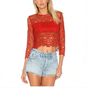 Lovers + Friends Revolve Night Bloom Boho Chic Sheer Eyelet Lace Blouse(XS)